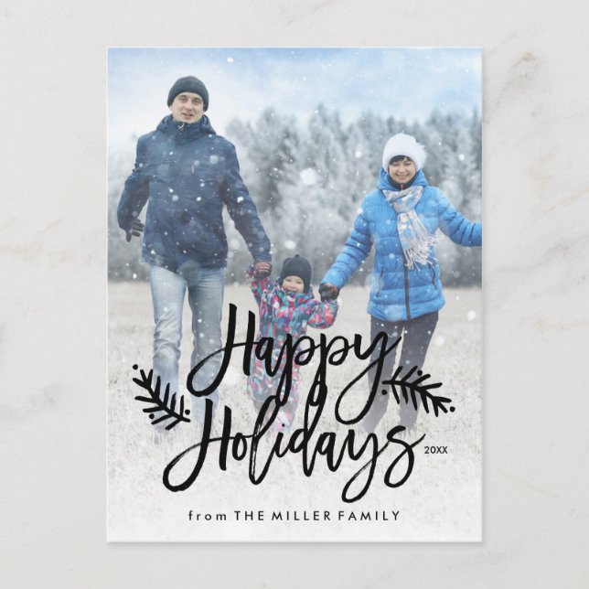 Happy Holidays Full Photo Chic Hand Lettered Holiday Postcard (Front)