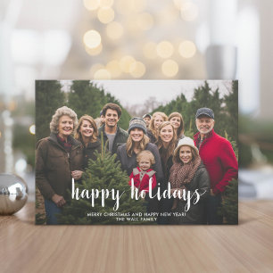 Happy Holidays Full Photo Modern Script Holiday Card