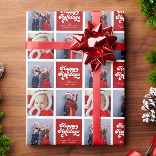 Happy Holidays Fun Simple Retro Typography Photo Wrapping Paper