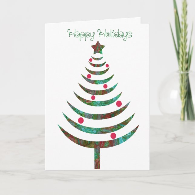 Happy Holidays Funky Modern Christmas Tree Holiday Card (Front)