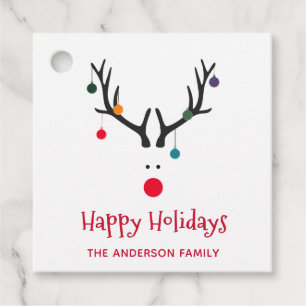 Happy Holidays funny Christmas reindeer white Favour Tags