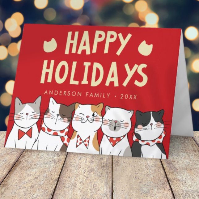Happy Holidays Funny Cute Cats Caroling Holiday Card (Creator Uploaded)