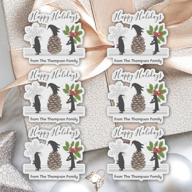 Happy Holidays Funny Penguin Christmas Gift Labels (Creator Uploaded)