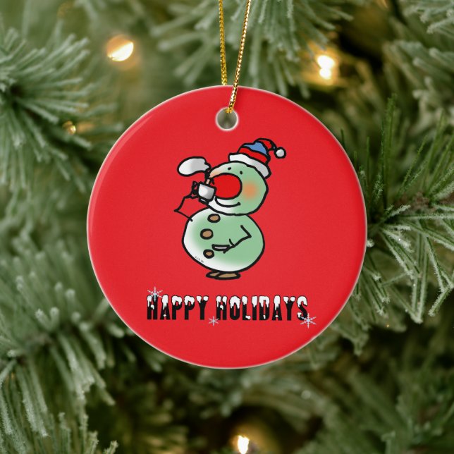 Happy Holidays (funny snowman) Ceramic Ornament (Tree)