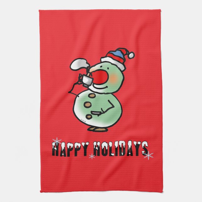 Happy Holidays (funny snowman) Kitchen Towel (Vertical)