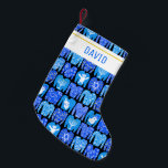 HAPPY HOLIDAYS Funny Ugly Hannukah Sweaters CUSTOM Small Christmas Stocking<br><div class="desc">Customize with a name or other text. 
Show your love for the holidays. Hand drawn by me! Check my shop for lots more matching items like wrapping paper,  pillows,  towels and gift wrap too!</div>