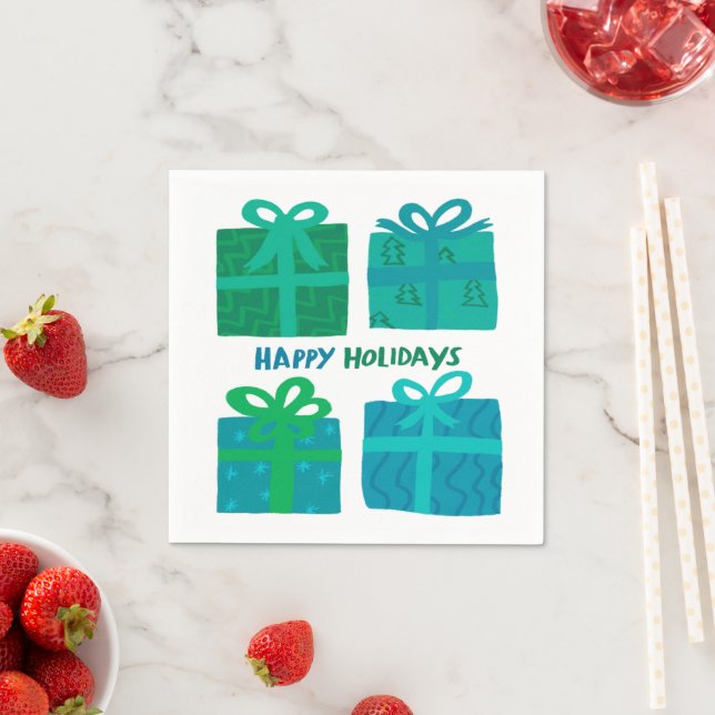 HAPPY HOLIDAYS Gifts Presents Christmas CUSTOM Napkin (Insitu)