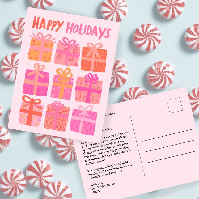 HAPPY HOLIDAYS Gifts Presents Christmas CUSTOM Postcard (HAPPY HOLIDAYS Gifts Presents Christmas CUSTOM Pink Cute Holiday Postcard
)