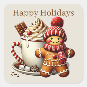 Happy Holidays gingerbread add text  Square Sticker