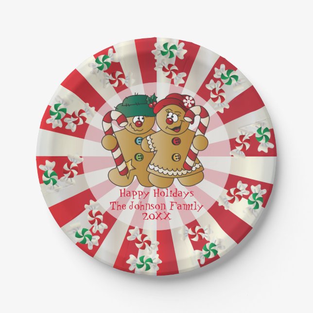 Happy Holidays Gingerbread Couple | DIY Text Paper Plate (Front)