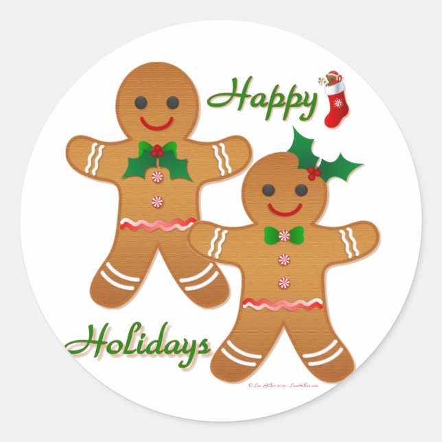 Happy Holidays Gingerbread Man Boy Girl Classic Round Sticker (Front)