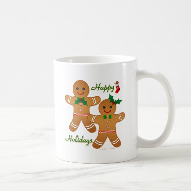 Happy Holidays Gingerbread Man Boy Girl Coffee Mug (Right)