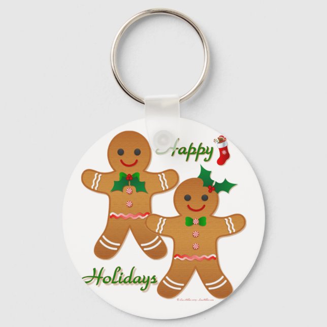 Happy Holidays Gingerbread Man Boy Girl Keychain (Front)