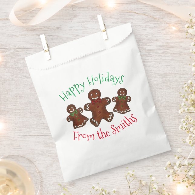 Happy Holidays Gingerbread Man Christmas Cookies Favour Bag (Clipped)