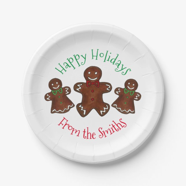 Happy Holidays Gingerbread Man Christmas Cookies Paper Plate (Front)