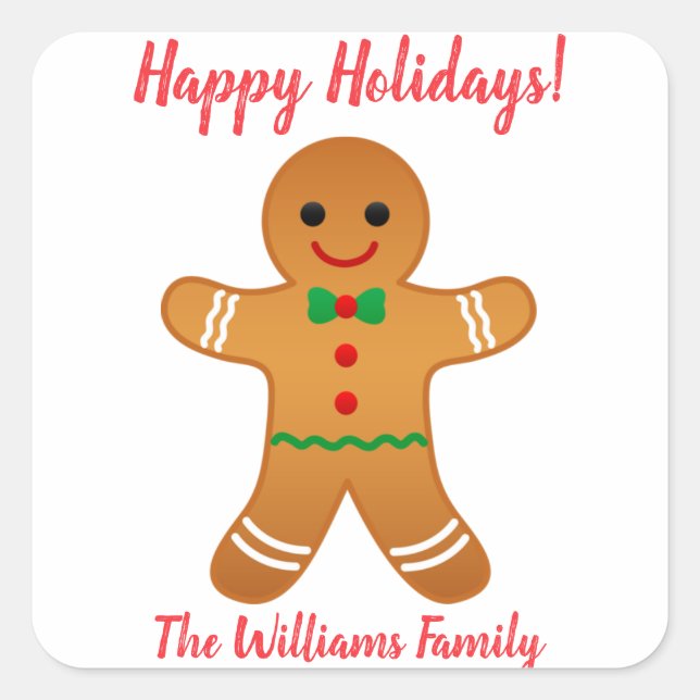 Happy Holidays! | Gingerbread Man Christmas Square Sticker (Front)