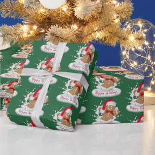 Happy Holidays Gingerbread Man in Milk  Wrapping Paper