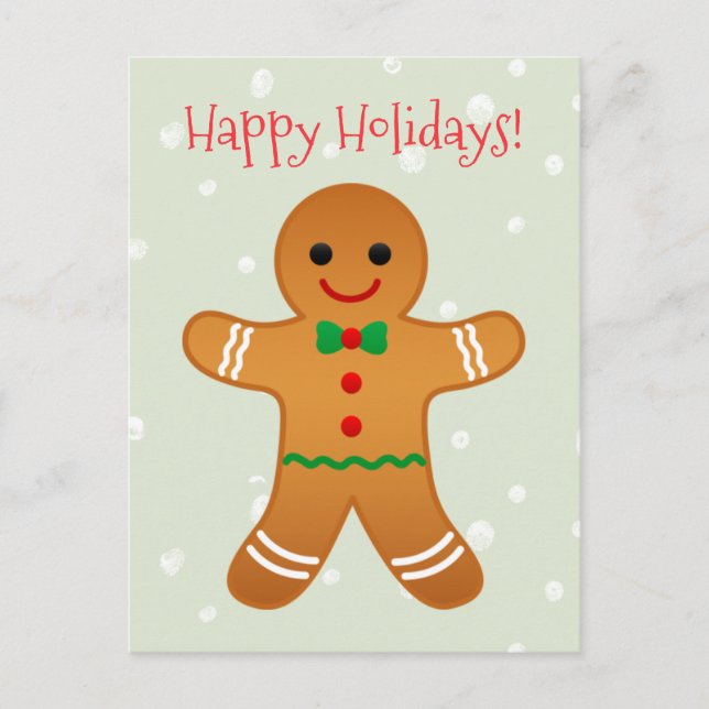 Happy Holidays Gingerbread Man Sage Green Postcard (Front)