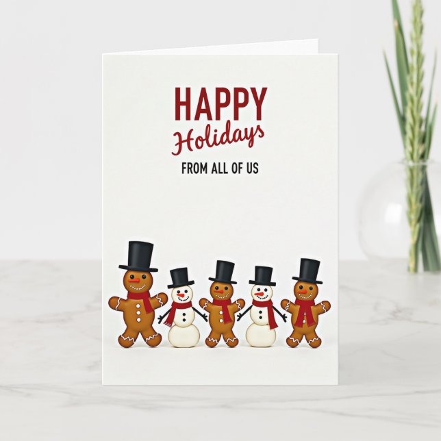 Happy Holidays Gingerbread Snowmen Card (Front)