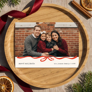 Happy Holidays Gingham Bow Family Photo Christmas Holiday Card