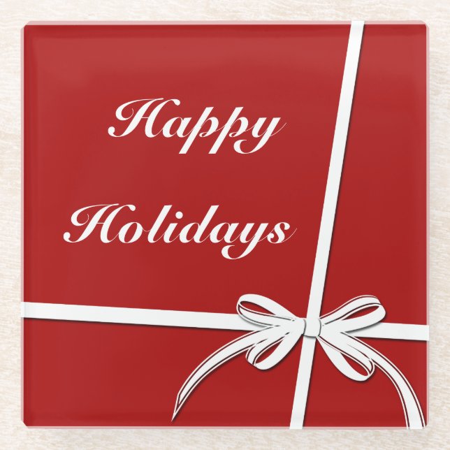 Happy Holidays Glass Coaster (Front)