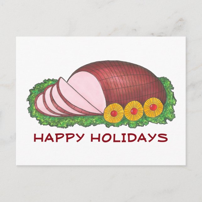 Happy Holidays Glazed Ham Dinner Food Illustration Holiday Postcard (Front)