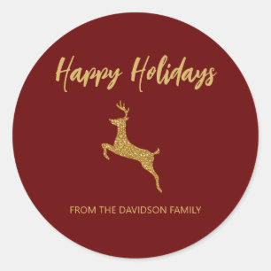 Happy Holidays Glitter Christmas Reindeer Classic Round Sticker