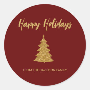 Happy Holidays Glitter Christmas Tree Holiday Classic Round Sticker