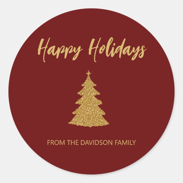 Happy Holidays Glitter Christmas Tree Holiday Classic Round Sticker (Front)