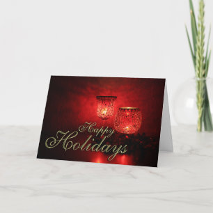 Happy Holidays Glowing Red Candles Christmas Xmas  Holiday Card