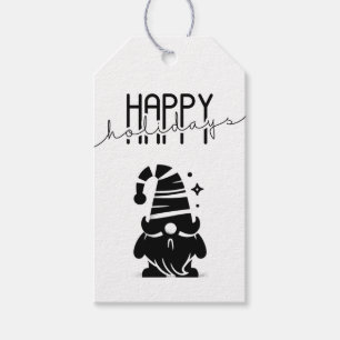 Happy Holidays Gnome Chic Grunge Black & White Gift Tags