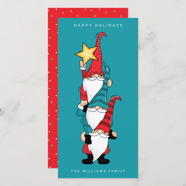 HAPPY HOLIDAYS Gnomes Decorating Tree (Front/Back)