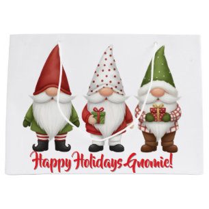 Happy Holidays Gnomie Large Gift Bag