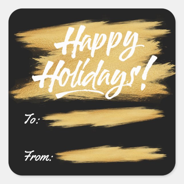 Happy Holidays Gold Brush Stroke Gift Label (Front)