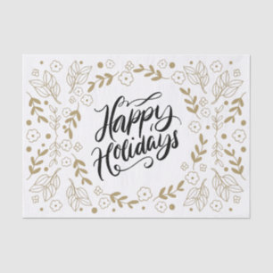 Happy Holidays Gold Floral with Branches & Blooms Tissue Paper