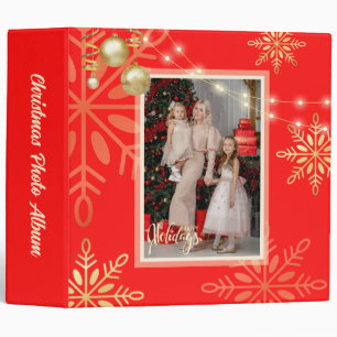 Happy holidays gold ornaments, snowflakes, red 3 r binder