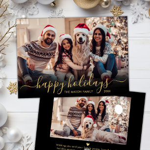 Happy Holidays Gold Script 2 Photo Christmas Holiday Card