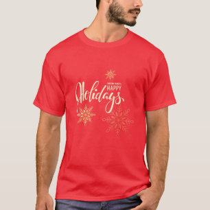 Happy holidays gold snowflakes red T-Shirt