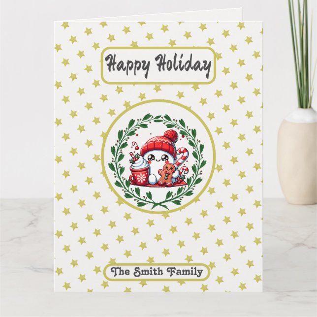 Happy Holidays Gold Star Christmas Photo Card (Front)