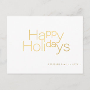 Happy Holidays gold typography simple modern Holiday Postcard