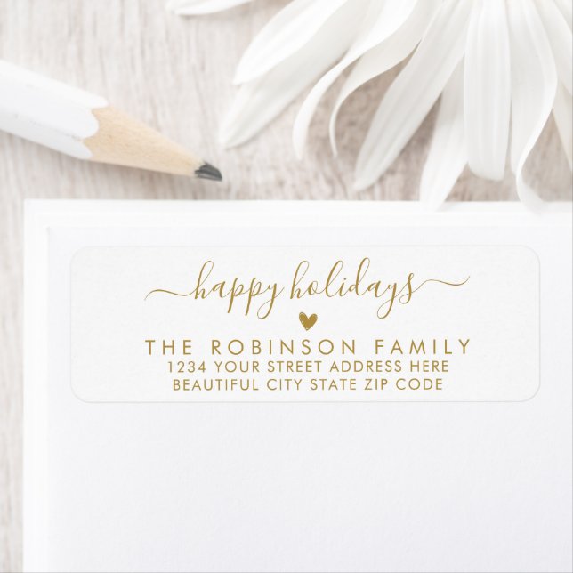 Happy Holidays Gold White Script Return Address (Insitu)