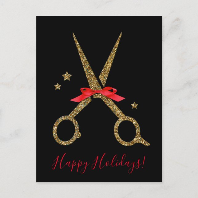 Happy Holidays - Golden glitter Hair Stylist card (Front)