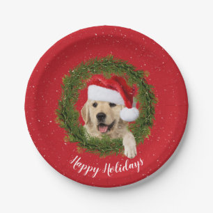Happy Holidays Golden Retriever Paper Plate