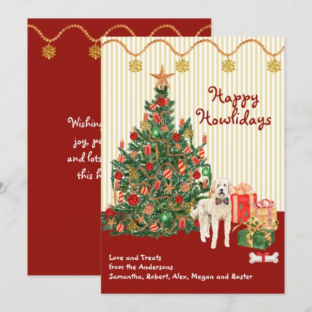 Happy Holidays Goldendoodle Dog Tree Presents (Front/Back)