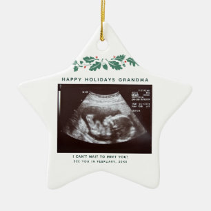 Happy Holidays Grandma Pregnancy Announcement Ceramic Ornament