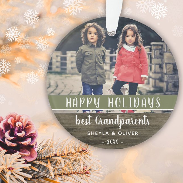 Happy Holidays Grandparents Photo Christmas Ornament (Creator Uploaded)
