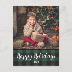 Happy Holidays Green Buffalo Plaid 2024 Postcard