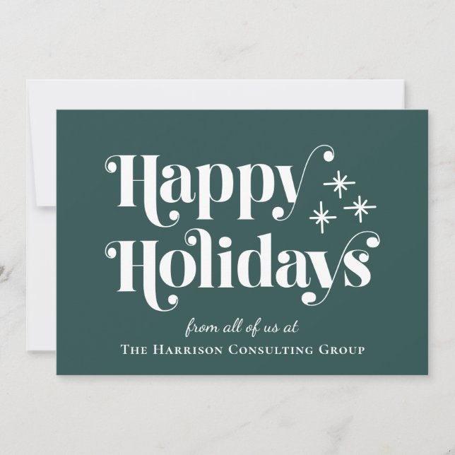 Happy Holidays Green Corporate Christmas Card (Front)