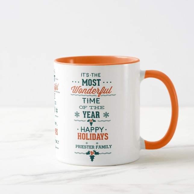 Happy Holidays Green & Orange Text Design Mug (Right)