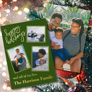 Happy Holidays Green Personalized 4 Photo  Foil Holiday Card